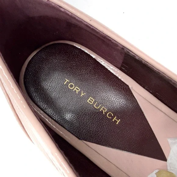 Tory Burch Jessa Loafer Pink Brick Patent Leather Gold Horsehead Womens 8.5 - Picture 5 of 11